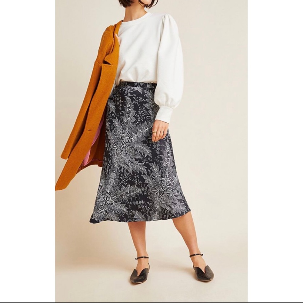 Anthropologie Bias Satin Midi Skirt NWT